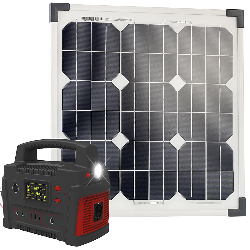 Powerbank & Solar-Konverter mit 20-Watt-Solarpanel, 114 Ah, bis 600 W