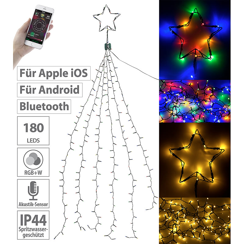 Christbaum-Überwurf-Lichterkette, 180 RGBW-LEDs, Bluetooth & App, IP44