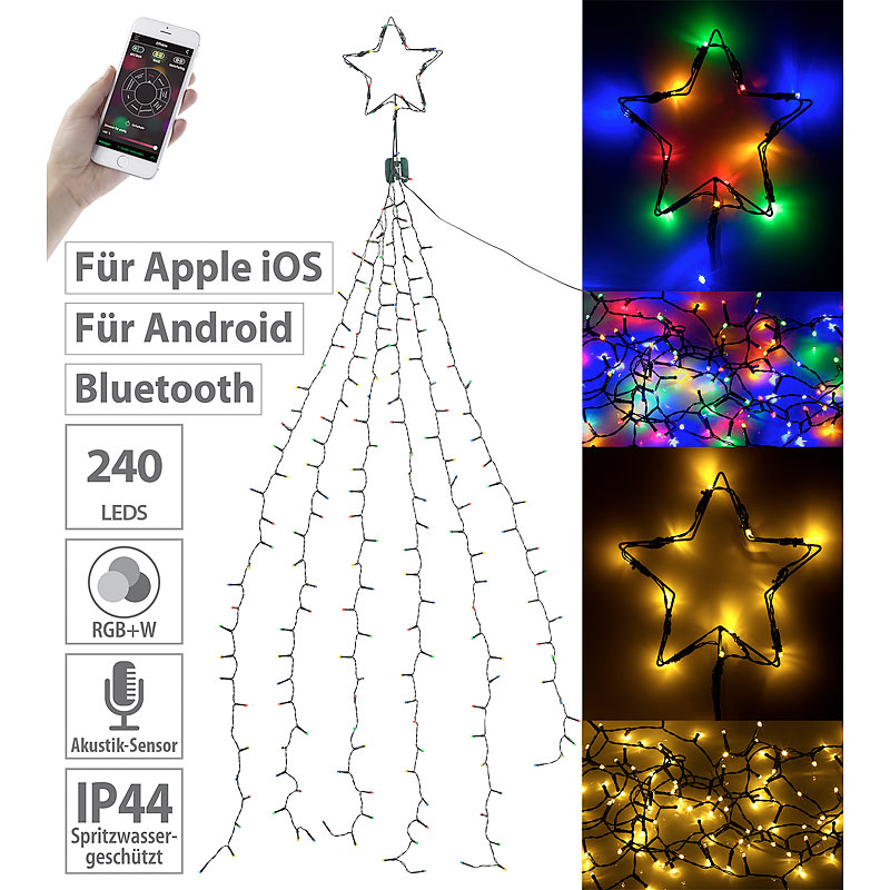 Christbaum-Überwurf-Lichterkette, 240 RGBW-LEDs, Bluetooth & App, IP44