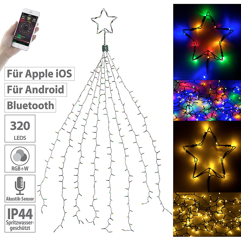 Christbaum-Überwurf-Lichterkette, 320 RGBW-LEDs, Bluetooth & App, IP44