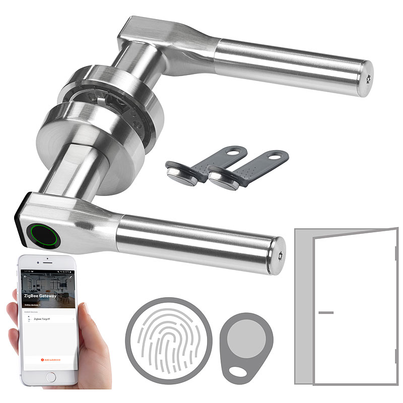 Sicherheits-Türbeschlag, Fingerabdruck, Transponder, App, DIN rechts