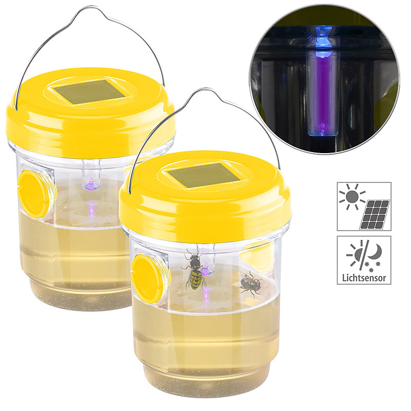 2er-Set giftfreie Solar-LED-Insektenfalle z. Aufhängen oder Hinstellen