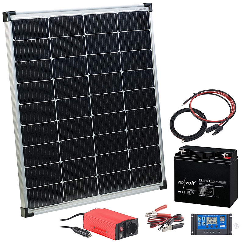 110-Watt-Solarpanel mit Blei-Akku, Laderegler und Wechselrichter