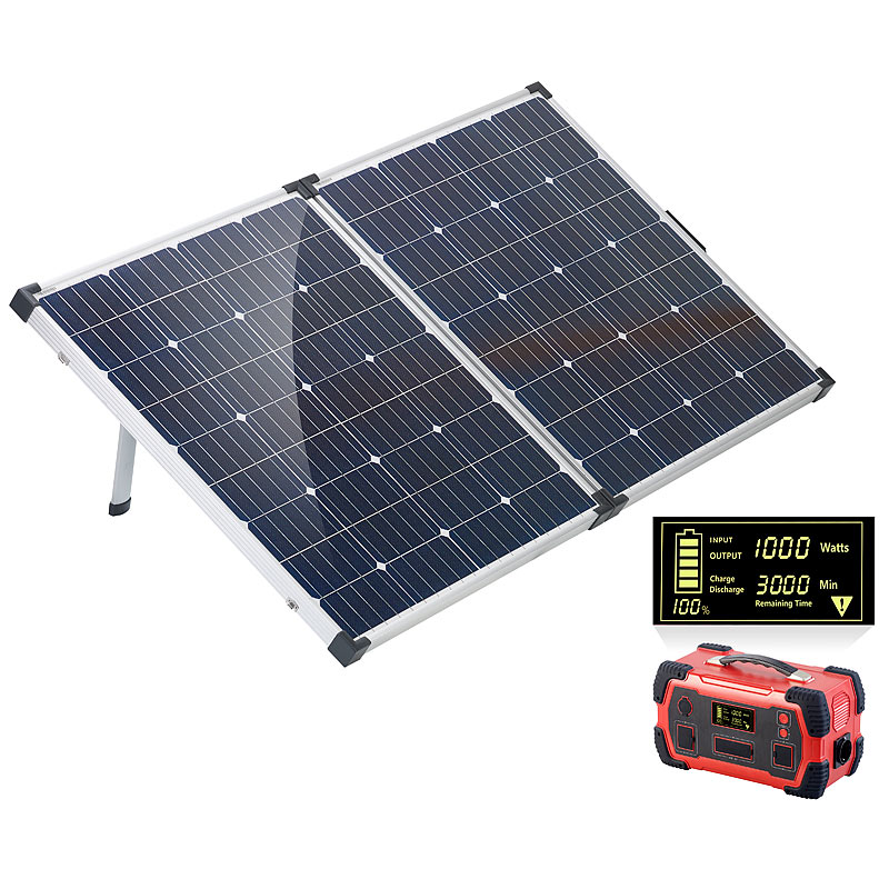 Powerbank & Solar-Konverter mit mobilem 160-Watt-Solarpanel, 216Ah