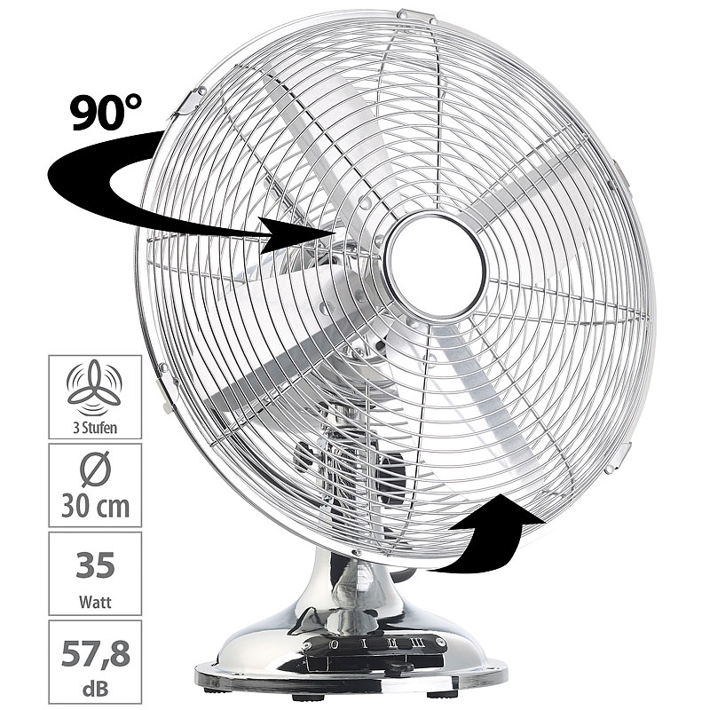 Vollmetall-Tisch-Ventilator im Retro-Look, Oszillation, 35 W, Ø 30 cm