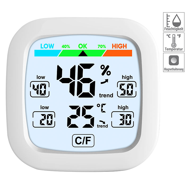 Digitales Hygrometer und Thermometer mit Trendanzeige und Komfortindex
