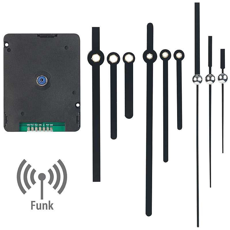 Schleichendes Funk-Uhrwerk mit 3 Zeigersets für selbsgestaltete Uhren