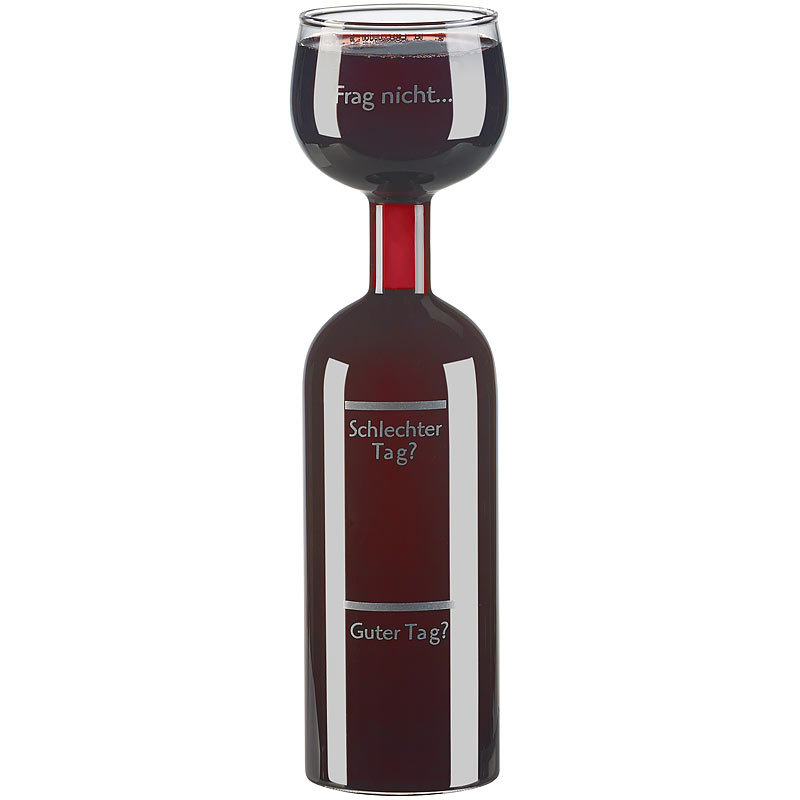 2in1-Weinflasche und XXL-Glas aus Echtglas, mit Aufdruck, 750 ml