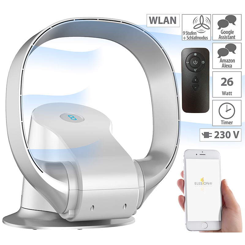 Rotorloser 360°-Ventilator, WLAN, App, superleise, 26 Watt