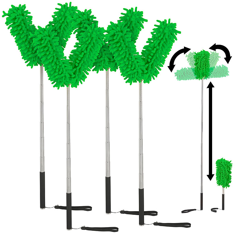 4er-Set formbare Mikrofaser-Staubwedel, 2 Köpfe, Teleskop-Griff
