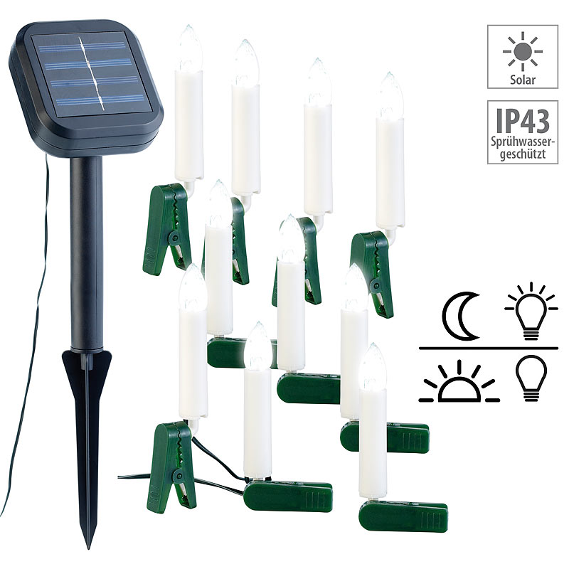 Solar-Lichterkette für Außen mit 10 flackernden LED-Kerzen