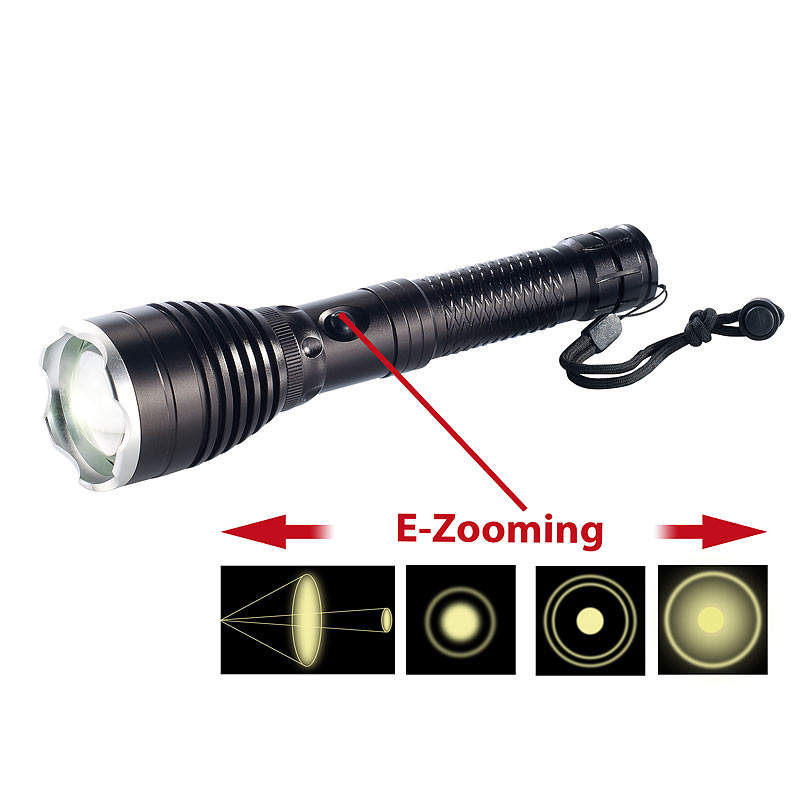 Akku-Taschenlampe TRC-130 mit Cree-LED & E-Zooming, schwarz