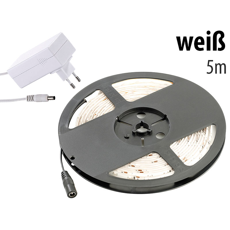 LED-Streifen LE-500WN, 5 m, weiß, Innenbereich & Netzteil