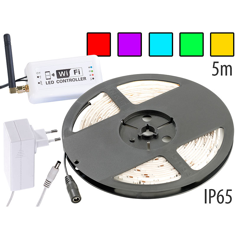 RGB-LED-Streifen LC-500A mit Netzteil & Smartphone-Controller, IP65