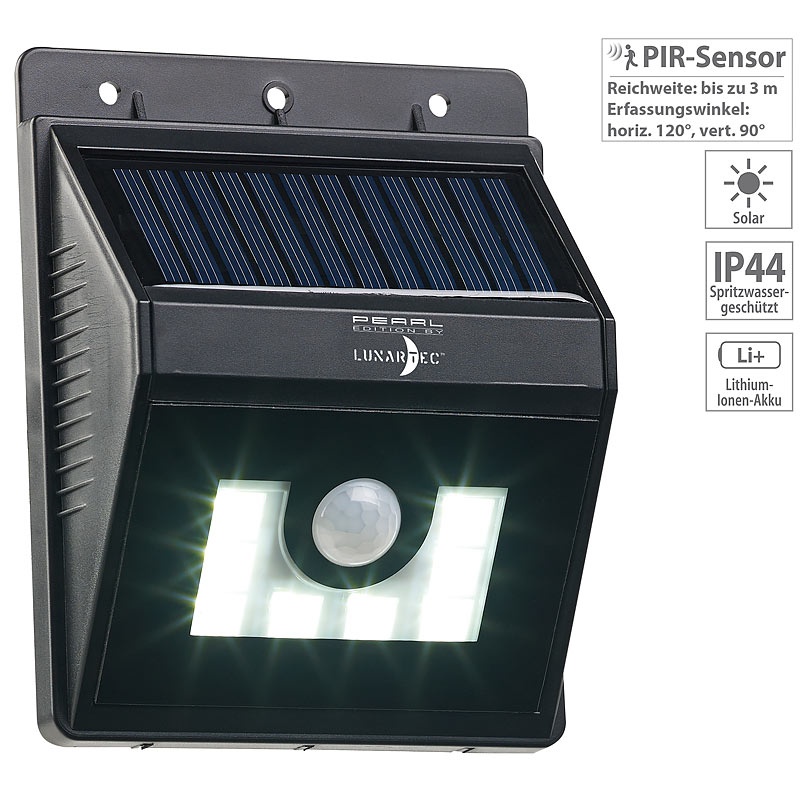 Solar-LED-Wandleuchte mit Bewegungsmelder, Dimm-Funktion, 180 lm, IP44