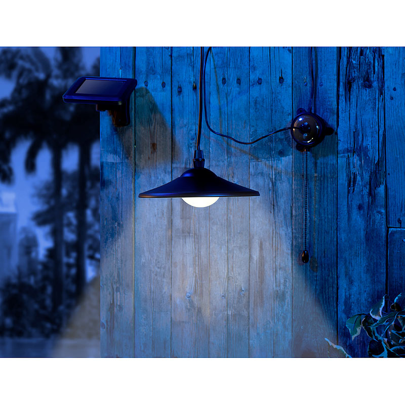 Lunartec Solar-LED-Hängeleuchte mit Zugschnur und Fernbedienung, 40