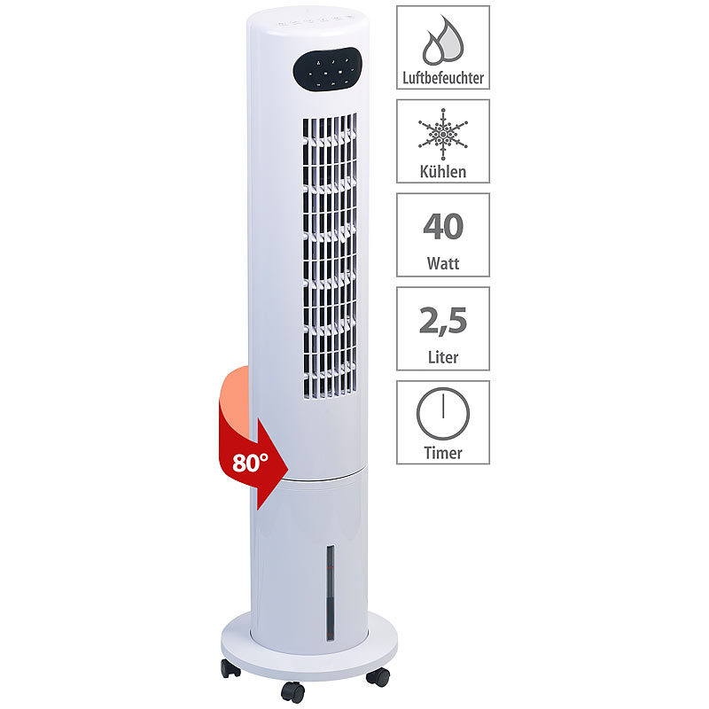 3in1-Turmventilator, Luftkühler & -befeuchter, 80° Oszillation, 40 W