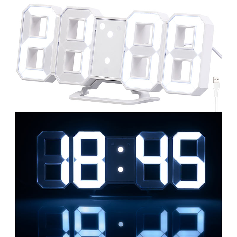 Große LED-Tisch- & Wanduhr, 7-Segment-Ziffern, dimmbar, Wecker, 21,5cm