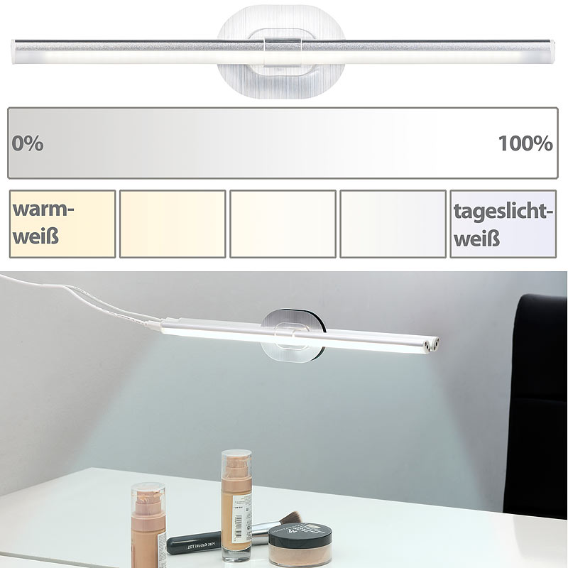 LED-Kosmetik-Spiegelleuchte, Klebepad, Helligkeit & Lichtfarbe wählbar