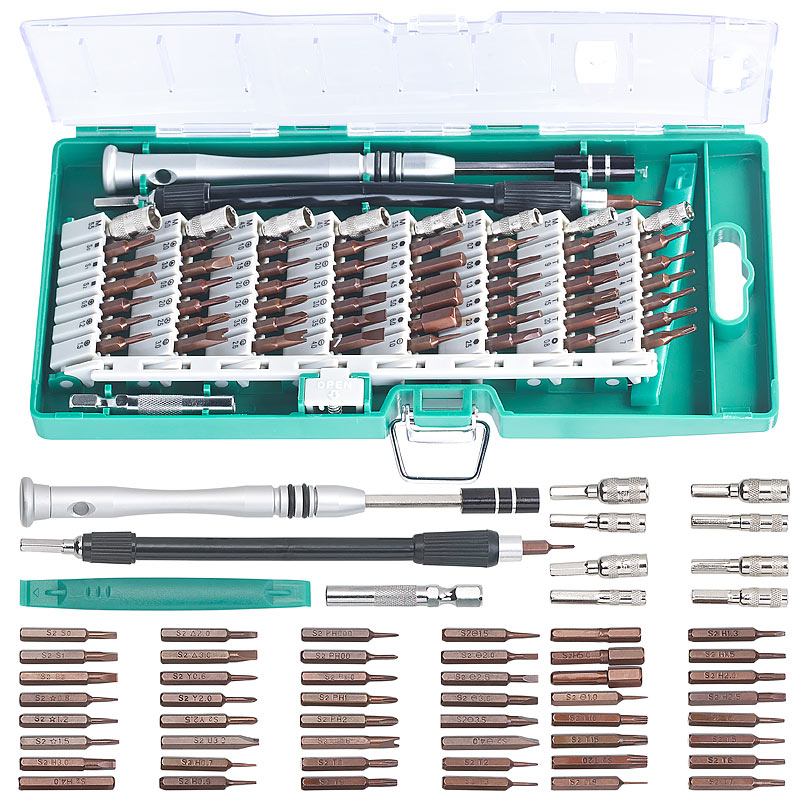 62-tlg. Profi-Schraubendreher-Bit-Set für Elektronik & Feinmechanik