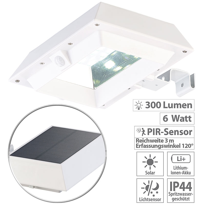 2in1-Solar-LED-Dachrinnen- & Wandleuchte, PIR-Sensor, 300 lm, weiß