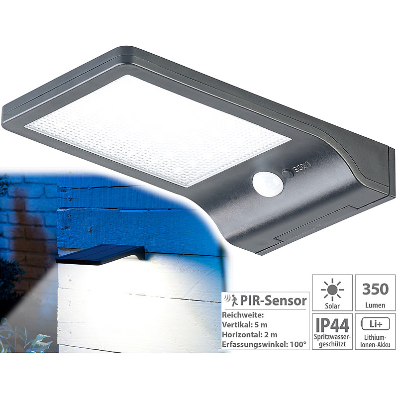 Solar-LED-Wandleuchte mit PIR-Sensor & Nachtlicht, IP44, 350 Lumen