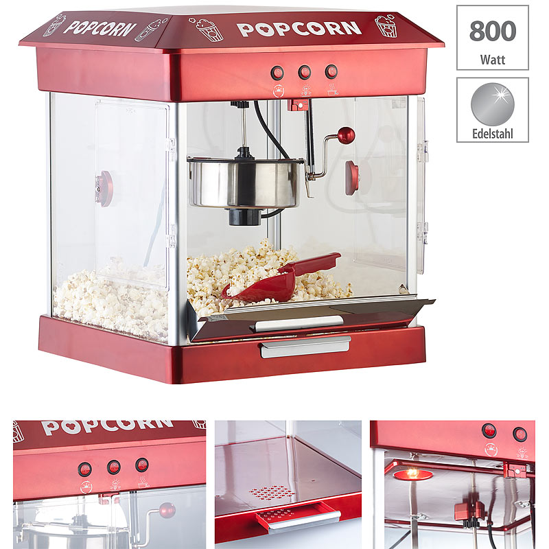 Profi-Gastro-Popcorn-Maschine mit Edelstahl-Topf, 800 Watt