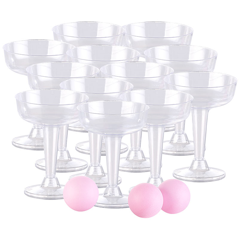 Trinkspiel-Set Prosecco Pong mit 12 Sektgläsern (je 125 ml) & 3 Bällen