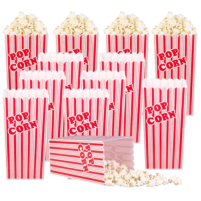 12er-Set wiederverwendbare Popcorn-Boxen, 2 Liter, rot-weiß gestreift