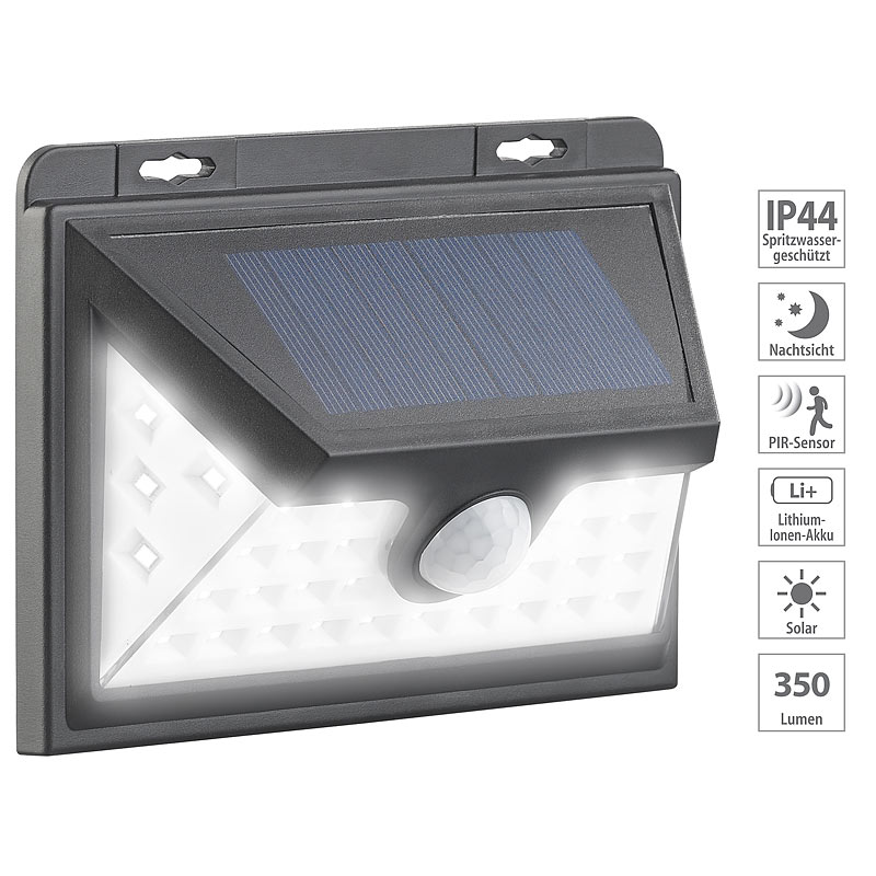Solar-LED-Wandleuchte mit Bewegungs-Sensor & Akku, 350 Lumen, 7,2 Watt