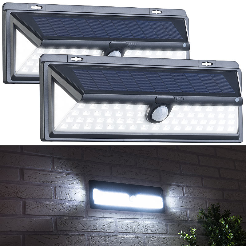 2er-Set Solar-LED-Wandleuchten, Bewegungs-Sensor, Akku, 800 lm, 13,2 W