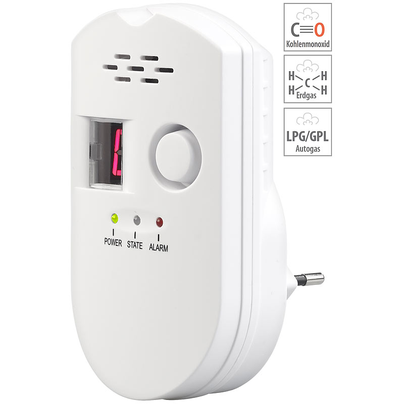 Steckdosen-Multi-Gasmelder für Erdgas und Autogas, 85 dB