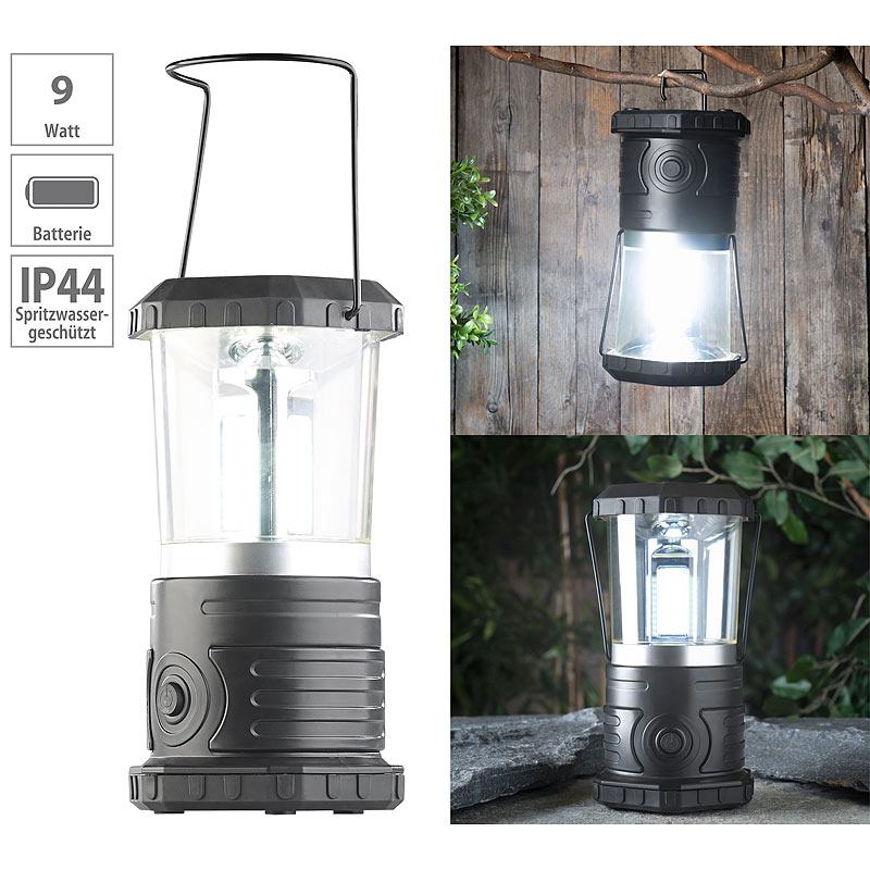 Dimmbare Camping-Laterne mit COB-LEDs, 750 Lumen, 9 Watt, IP44