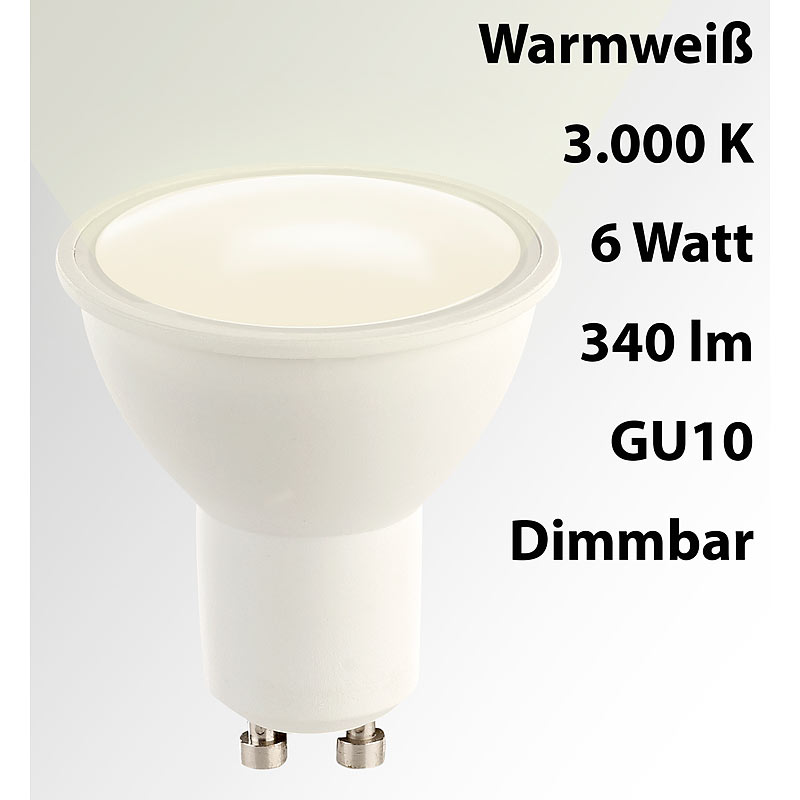 LED-Spot GU10, 6 Watt, 340 Lumen, A, warmweiß (3000 K), dimmbar