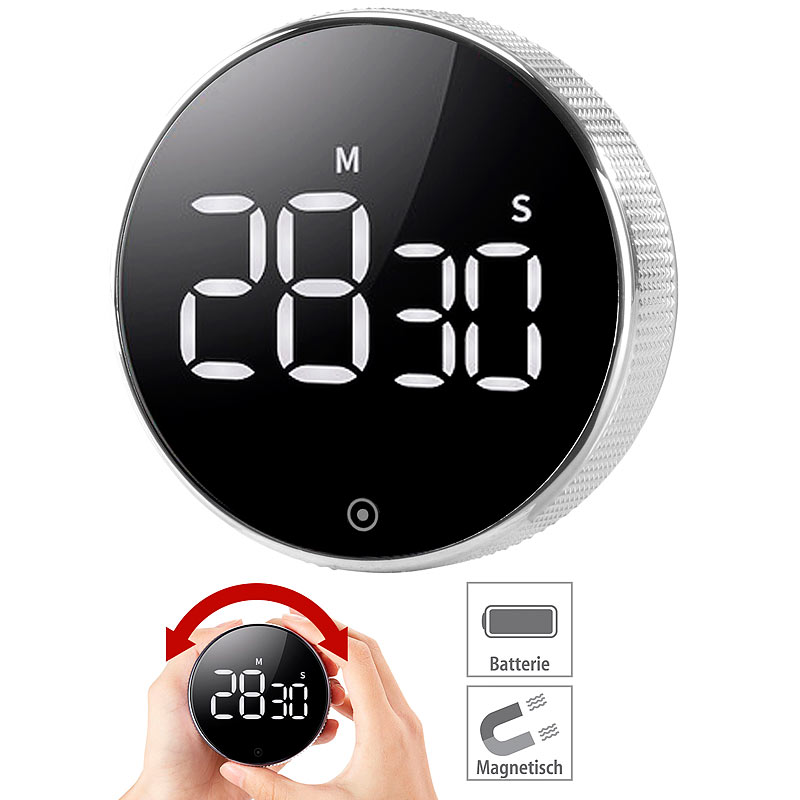 Digitaler Küchen-Timer mit Drehrad, LCD-Display, Magnethalter & Alarm