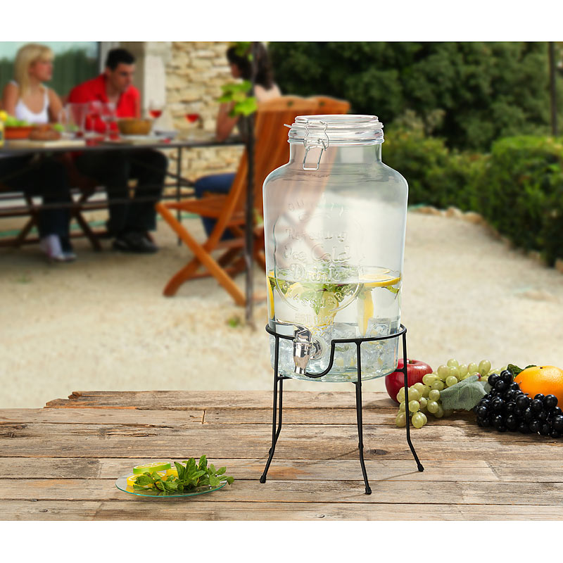Retro-Getränkespender aus Glas mit Ständer, Zapfhahn, 6,5 Liter
