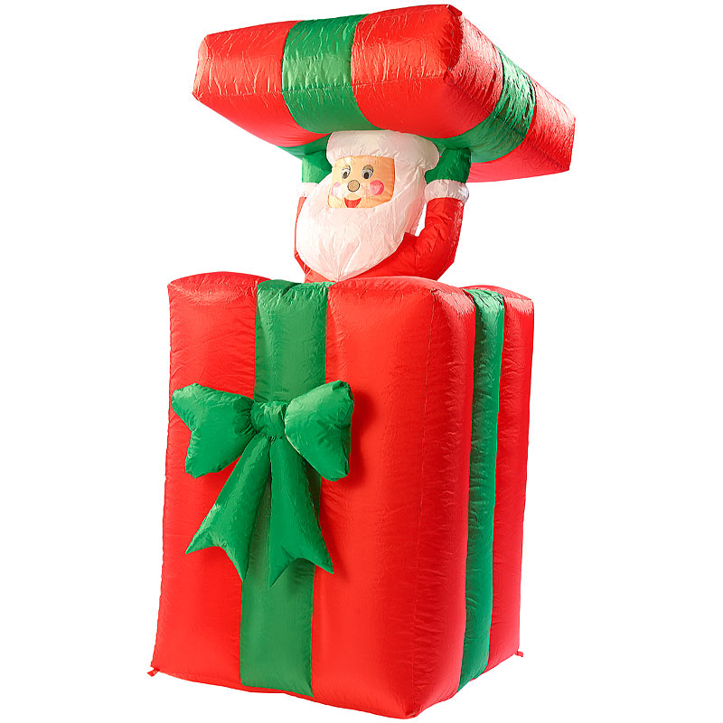Selbstaufblasender XXL Santa im Geschenk, 150 cm, animiert