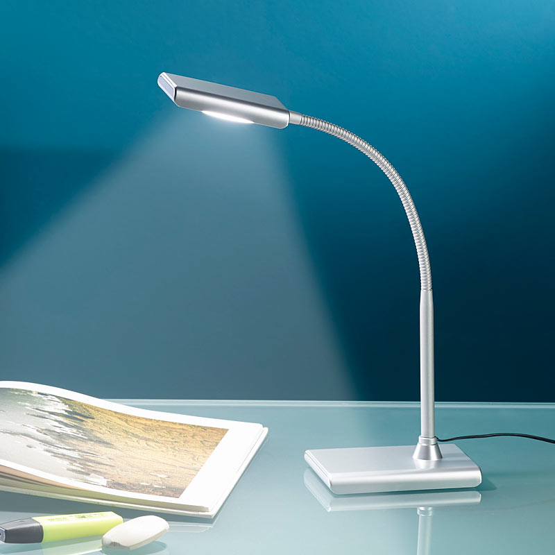 LED- Schreibtischlampe 6 W mit Schwanenhals, silbern