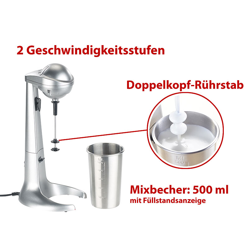 Elektrischer Drink-Mixer mit Edelstahl-Becher, 65 Watt