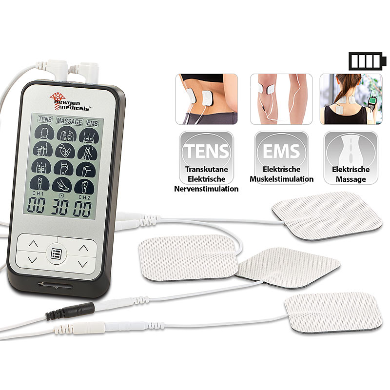 3in1-Elektrostimulator für TENS, EMS, Massage, 36 Programme