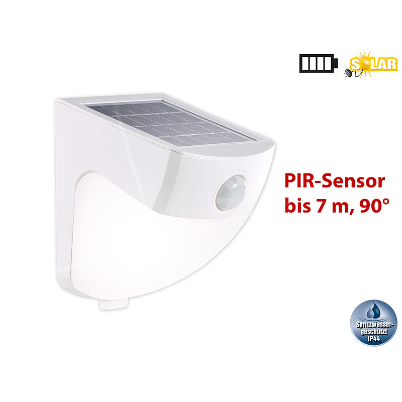 Solar-LED-Wandleuchte mit PIR-Sensor, 4 LEDs, 220 lm, 2 W, IP44, 5000K