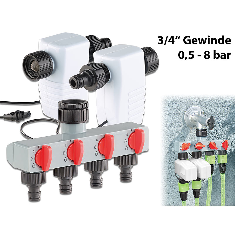 Elektronisch gesteuertes Magnet-Ventil im 2er-Set mit 4-Wege-Verteiler