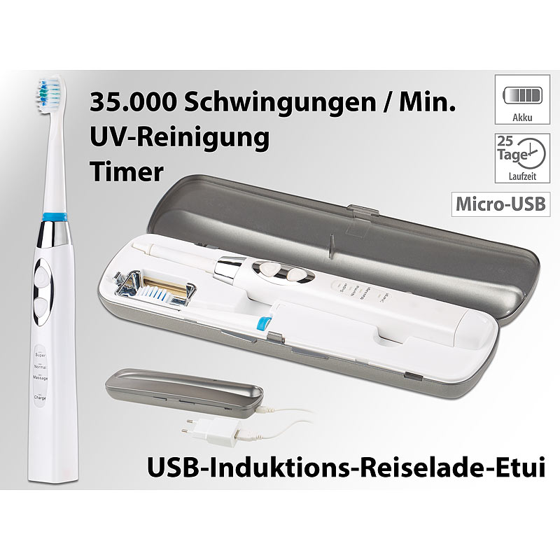 Elektrische Schallzahnbürste mit UV-Sterilisator & USB-Reiselade-Etui