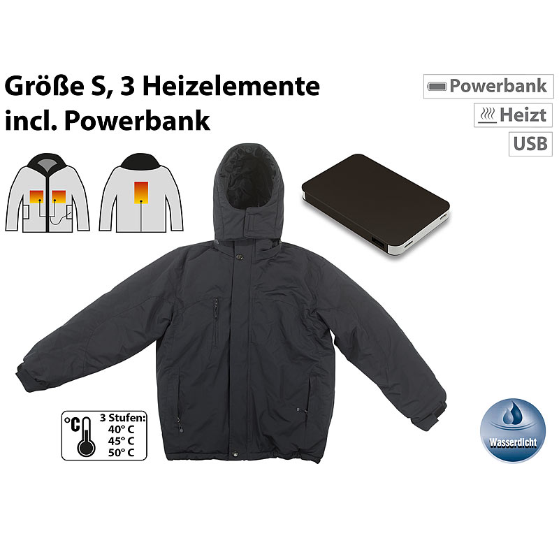 Beheizbare Outdoor-Jacke mit Powerbank (8.000 mAh), Größe S