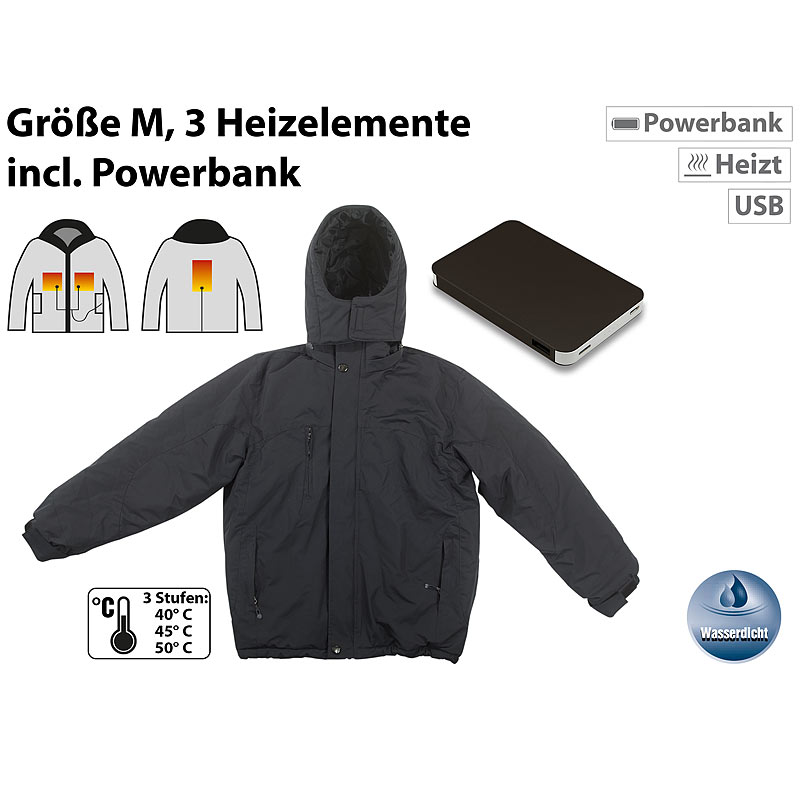 Beheizbare Outdoor-Jacke mit Powerbank (5.000 mAh), Größe M