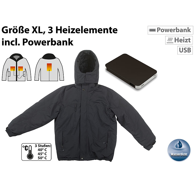 Beheizbare Outdoor-Jacke mit Powerbank (8.000 mAh), Größe XL