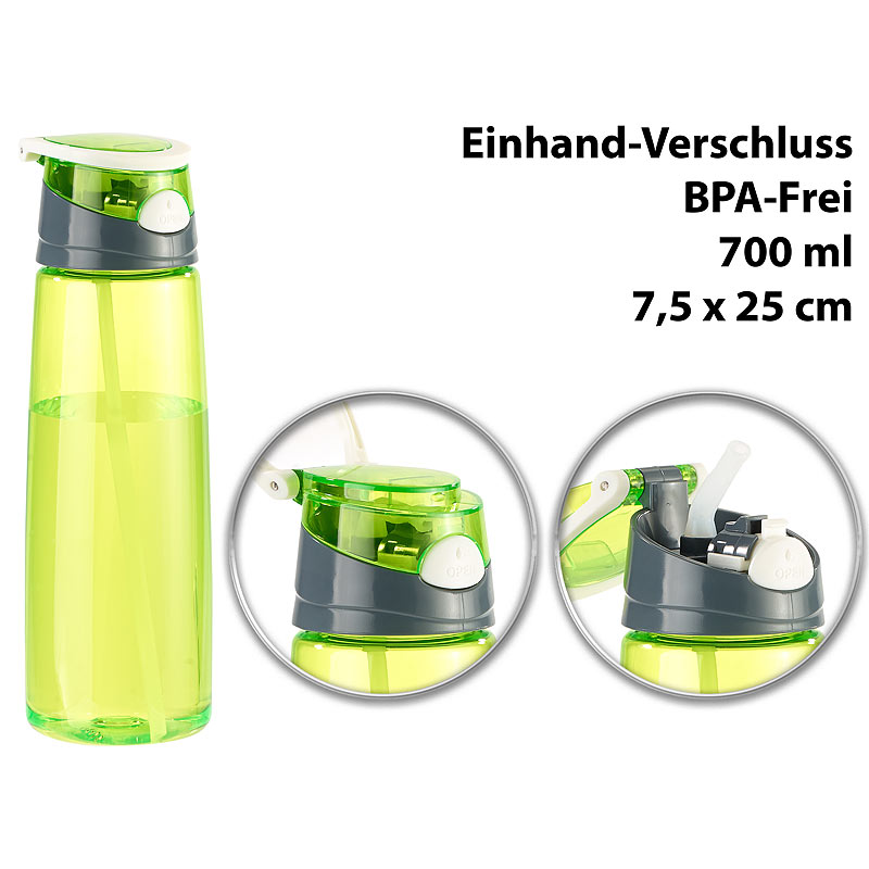 BPA-freie Kunststoff-Trinkflasche mit Einhand-Verschluss, 700 ml, grün