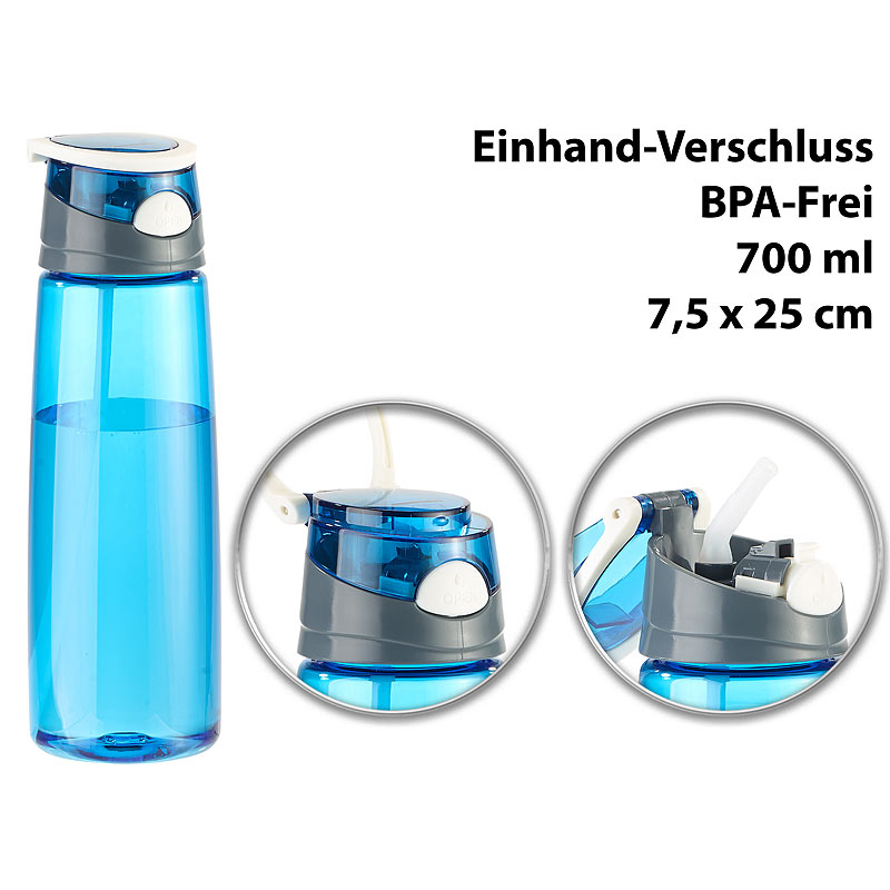 BPA-freie Kunststoff-Trinkflasche mit Einhand-Verschluss, 700 ml, blau