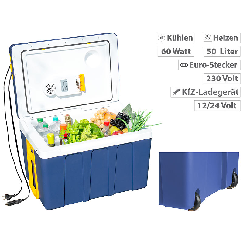 Thermoelektrische XXL-Trolley-Kühl- & Wärmebox, 12/24 & 230V, 50 Liter