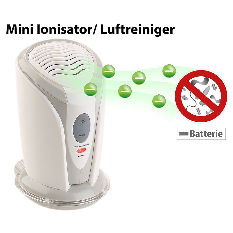 Mini-Ionisator und Luftreiniger für Auto, Kühlschrank, Schränke & Co.